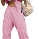 Fisoew Women's Summer 2 Piece Outfits Sleeveless Tank Tops Wide Leg Pocketed Pants Workout Sweat Sets (Pink) L