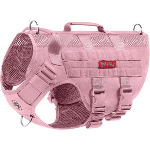 OneTigris Tactical Dog Harness, No Pull Small Dog Vest Harness with Handles Breathable Military Dogs Molle Vests for Walking Hiking Training (Pink, Medium)