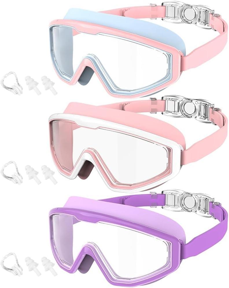 Kids Goggles Age 4-16, Anti-Fog UV 180Clear View Kids Swim Goggles, 3 Pack Swimming Goggles Waterproof Pool Goggles