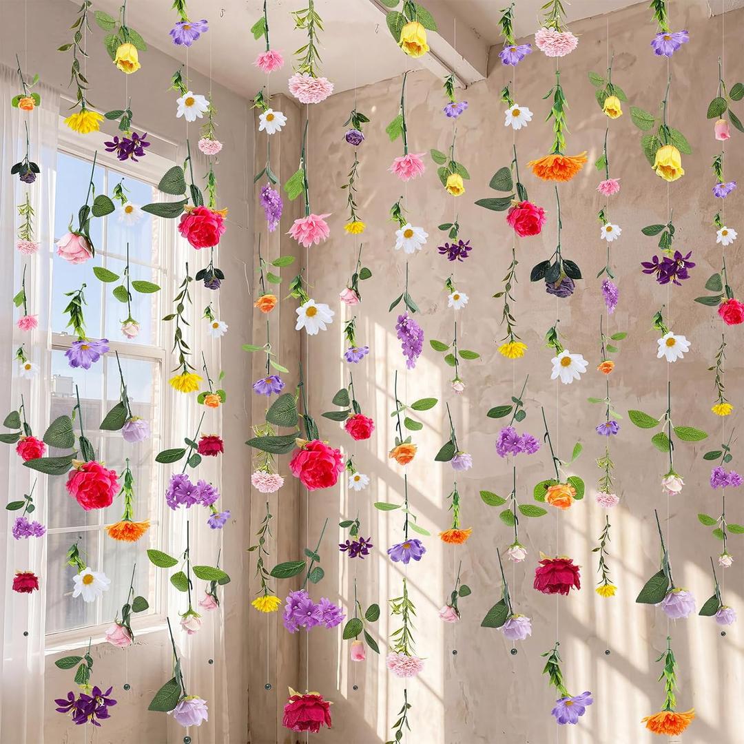 Suncalla 6 Pcs 35.46 ft Flower Garlands Backdrop Garden Party Decoration Artificial Wildflower Vines Fake Flower Vines Faux Silk for Wedding Bridal Wall Arch(Fresh,Multicolor)