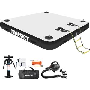 VEBESYET Inflatable Floating Dock Platform, 5ft x 6.6ft x 8" Inflatable Dock Floats Multi Person Floating Island Raft for Lake Pool Beach Ocean