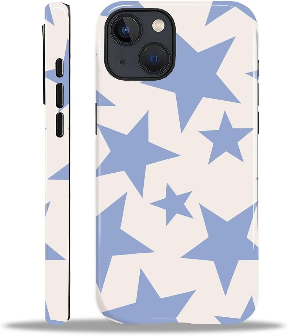 for iPhone 14/13 Case for Women Girl Men Boy, Compatible with MagSafe, Shockproof Soft Silicone & Hard PC Shell Protective Case for iPhone 14/13 - Light Blue Stars