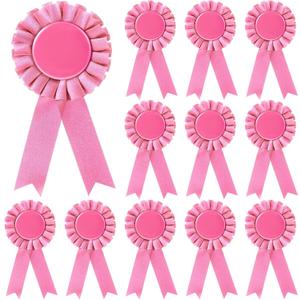 12 Pieces Blank Award Ribbon Prize 1st Place Rosette Medal Winner Victory Recognition Participation Ribbon for Competition Sport Event School Contest(Pink)