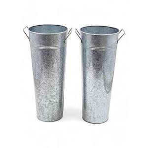 Hosley Set of 2 Galvanized French Bucket with Handles & PVC Liner, 6" Dia x 15" H for Weddings, Parties, Country Picnics, Floral Arrangements, Tableware Storage, or Gardens - Rustic Farmhouse Décor