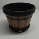 Quarut 3 Pack 10 inch Plant Pots,Whiskey Barrel Planters with Drainage Holes & Saucer, Plastic Decoration Flower Pots Imitation Wine Barrel Design, for Indoor & Outdoor Garden Home Plants (Brown)