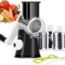 Ourokhome Rotary Cheese Grater Hand Crank, Kitchen Shredder Speed Mandolin Slicer Nuts Grinder with Handle and Drum Blades for Cheese, Vegetable, Walnut, Chocolate, Potato, Carrot, 3 Blades, Black