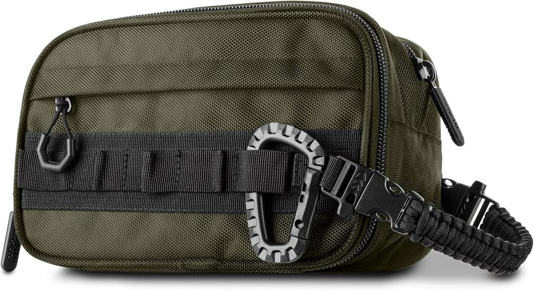 Fitdom Tactical Toiletry Bag Dopp Kit Case For Men. Perfect For Travel & Storage. Fits Large & Small Cosmetic Makeup, Clipper, Toothbrush, Shower, Shaving & Grooming Care. Best Overnight Organizer (Military Green)