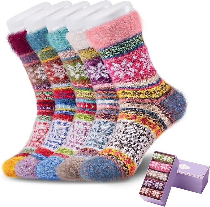 SISOSOCK 5 Pairs Fuzzy Soft Cozy Fluffy Socks for Women, Casual Thick Plush Comfy Sleep Socks, Warm Winter Gifts for Women
