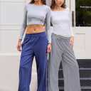 IWD Wide Leg Sweatpants for Women High Waisted Baggy Lounge Pants Interior Drawstring Sweat Pants with Pockets (Blue, L)