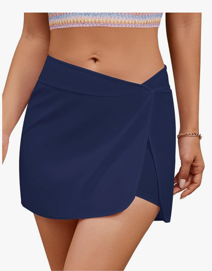 GRAPENT Women's Swim Skirt High Waisted Asymmetric Wrap Bikini Tankini Bathing Suits Bottoms Side Split Swimsuit Skirts L