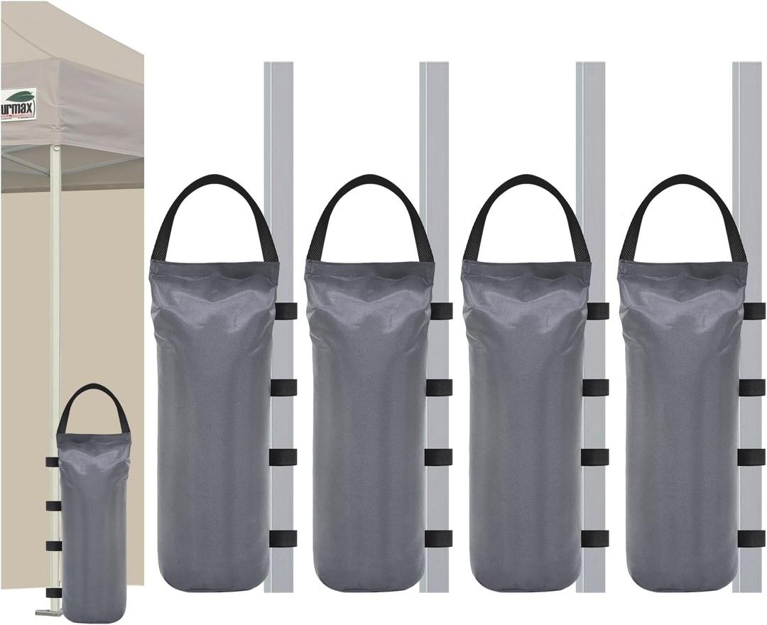 Eurmax USA 125LBS 4-Pack Universal Canopy Weights, Secure Wind Protection to Prevent Tipping, Easy Wrap-Around Installation Heavy Duty Sandbags (Without Sand), Fits All Instant Shelter Legs,Gray