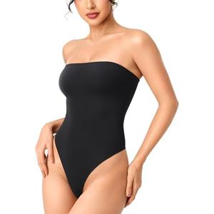 YEOREO Hyperflex Strapless Bodysuit Tube Top Off Shoulder Double Lined Thong Bodycon Slim Fit Summer Sexy Leotard Size S
