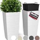 Mueller M-Resin Heavy Duty Tall Planters for Outdoor Plants, Indoor Grande Plant Pots, Boxes, Trees, Flower Pots, 2-Piece Set, 24”, Modern Design, Built-in Drainage, Front Porch Decor, White