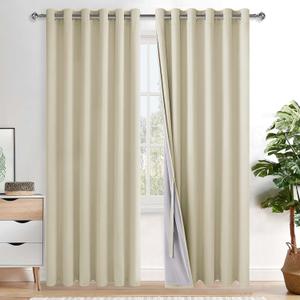 XWZO 100% Blackout Curtain Panels - Thermal Insulated Black Liner Curtains, Noise Reducing and Heat Blocking Drapes for Hall and Studio Windows with Tiebacks, Beige, W70 x L84, Set of 2