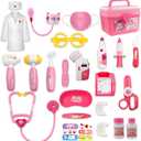 24Pcs Doctor Kit for Toddlers 3-5, Kids Doctor Pretend Play Set with Costume, Stethoscope, Funny Doctors Kit Toys Christmas Birthday Gift for Girls Ages 3 4 5 Year Old, Pink