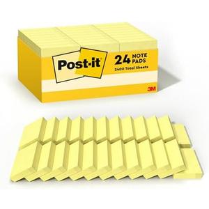 Post-it Notes, 1/3/8 x 1 7/8 in, 24 Sticky Notes Pads, 100 Sheets per Pad, Canary Yellow, The Original Post-it Note, School Supplies and Oﬃce Products Canary Yellow
