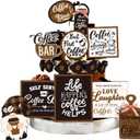 Thyle 16 Pcs Fall Coffee Tiered Tray Decor Set Coffee Bar Wooden Signs Rustic Decorations Farmhouse Table Ornament for Station Bar Tray Shelf