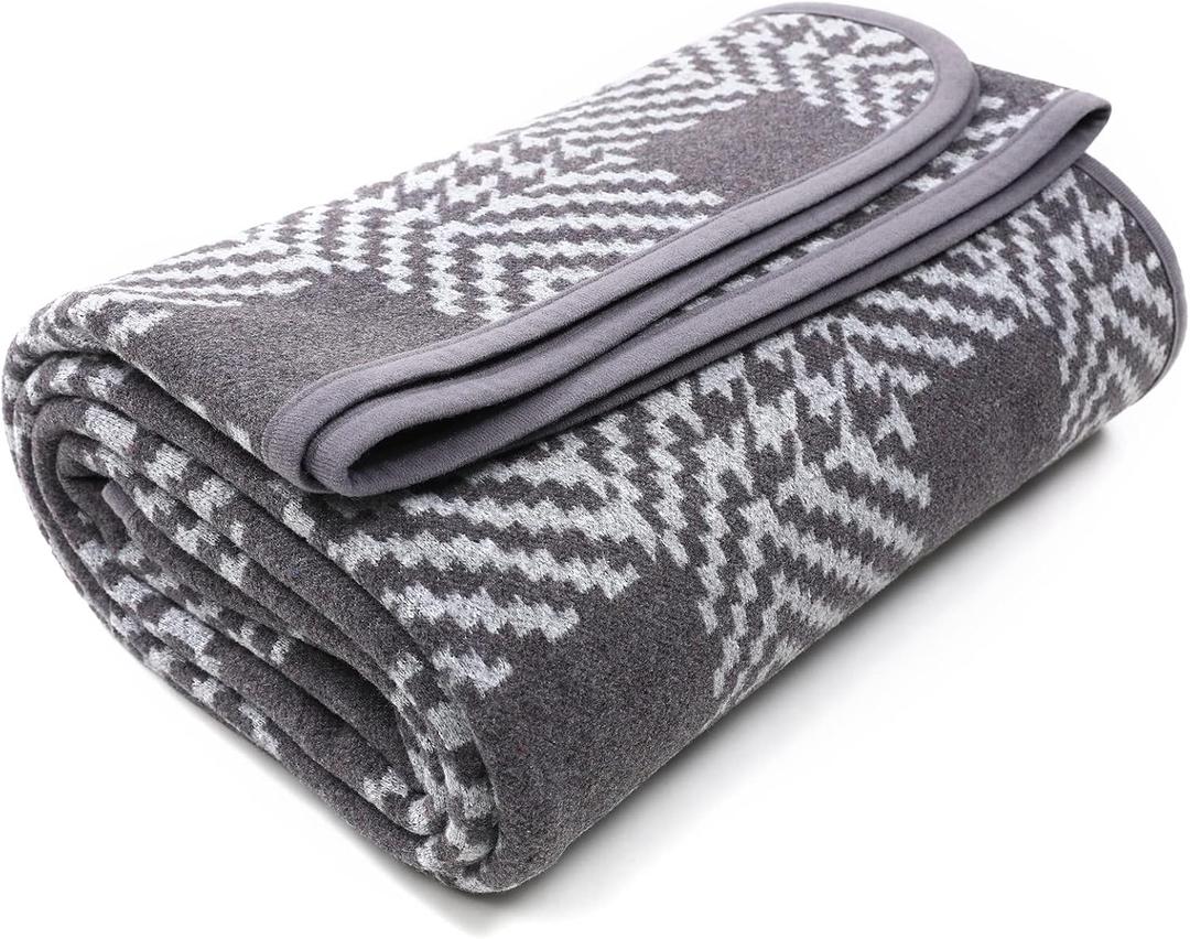 PuTian Merino Wool Blanket - 87" x 63" Thick Warm Soft Large Bed Throw - Great for Camping, Outdoors, Travel, Car, Couch, All Seasons Houndstooth Grey