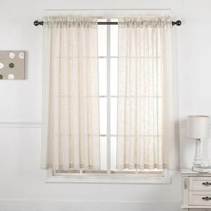2 Piece Solid Elegant Linen Look Curtains Fully Stitched Panels Window Treatment Drapes (52" X 63" Long, Beige)