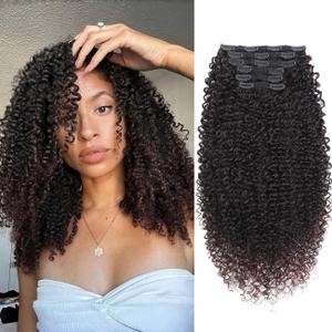 Curly Clip in Hair Extensions for Black Women 6PCS Protein Silk Kinky Curl Hair Extensions, Soft Natural Look, Lightweight, Tangle-Free, Long-Lasting, Easy to Install, Budget-Friendly (T1B/33)