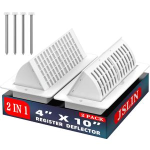 Floor Vent Covers with Vent Deflector, Adjustable Floor Register 4x10, Air Vent Deflector Includes Mounting Screws for Floor Wall & Ceiling for Easy Install, 2 in 1 Floor Vents, White, 2 Pack
