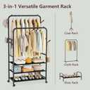 Furologee Clothes Racks for Hanging Clothes, Double Rods Clothing Rack with 3-Tier Storage Shelves, Rolling Garment Wardrobe with Wheels, Portable Free Standing Closet for Bedroom, Laundry Room, Black