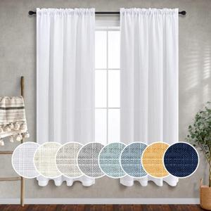 Solid White Curtains 63 Inch Length for Windows Pair Rod Pocket Soft Linen Drapery Panel Semi Sheer Neutral Cotton Canvas Look Translucent Curtain for Bedroom Dining Room Country Cottage Decor 63 Long (52"W x 63"L (Pack of 2))