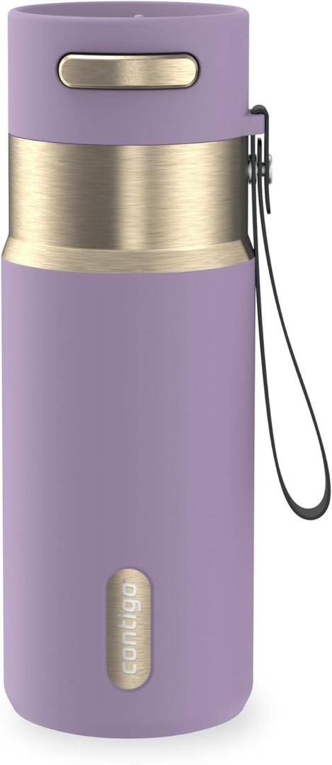 Contigo AutoSeal 16 oz Stainless Steel Vacuum-Insulated Water Bottle with Leakproof Push-Button Spout & Lock, Carry Strap, BPA-Free & Lead-Free, Dishwasher Safe