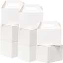 Shallive 50 Pcs Large Treat Boxes 9x6x6 Inch White Gable Gift Boxes with Handle Lunch Boxes Recycled Paper Bags Take Out Cookie Boxes Welcome Boxes Candy Bags For Wedding Birthday Party Supplies