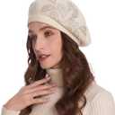 ZLYC Womens French Beret Hat Reversible Knitted Thickened Warm Cap for Ladies Girls (One Size, Paisley White)