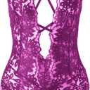 SOLY HUX Women's One Piece Lingerie Sexy Lace Babydoll Deep V Teddy Criss Cross Backless Teddy Mini Bodysuit, Medium