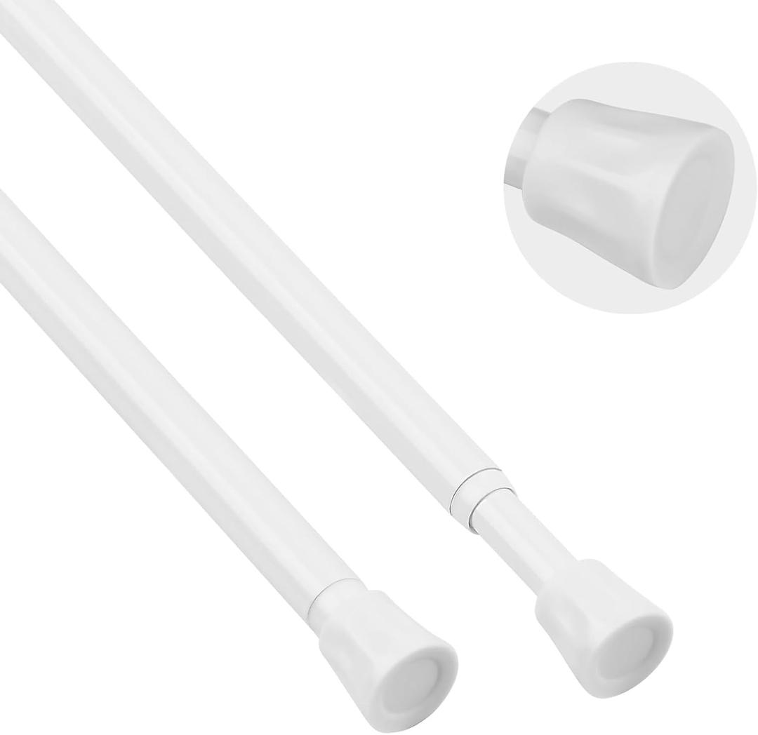 TYRON Spring Tension Curtain Rod 17 to 28 Inch, Adjustable Pressure Curtain Rod Tension, Window Rods for Curtains, Kitchen, Basement, Bathroom, RV (White, 2 Pack)
