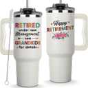 Retired Under New Management See Grandkids for Details Tumbler 40oz, Happy Retirement Gifts for Women 2025, Retirement Gifts Grandma, Coworker Leaving Gift, Retired Mug Present Idea for Colleague Boss