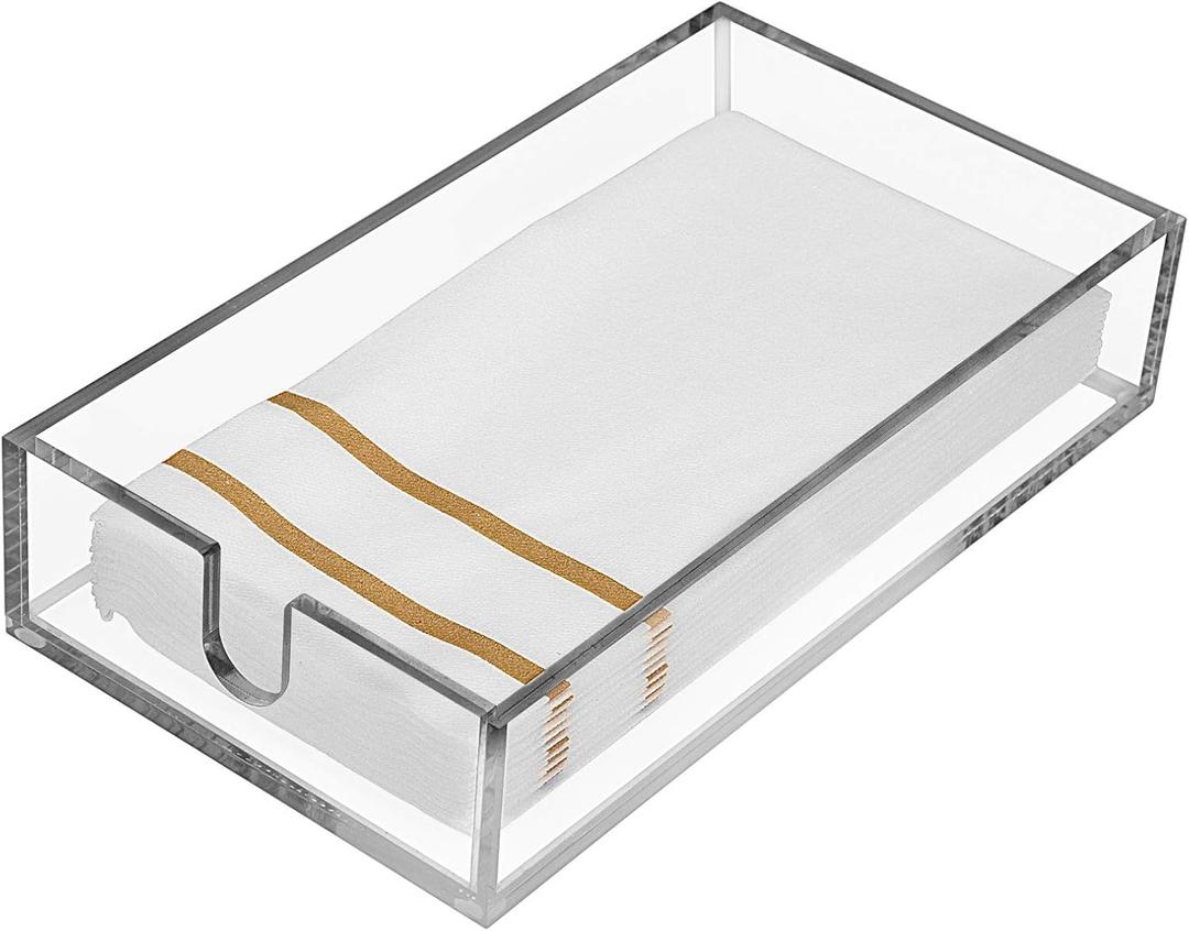 Acrylic Napkin Holder - Clear Modern Design, Acrylic Hand Towel Holder for Bathroom, Kitchen, Guest Towel Tray Perfect for Disposable Paper Hand Towels & Bathroom Accessories.