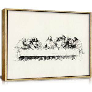 Framed The Last Supper Sketch Wall Art, Christian Religious Canvas Print Poster, Minimalist Bible Wall Decor for Living Room Bedroom, Framed Canvas Painting for Home Decoration