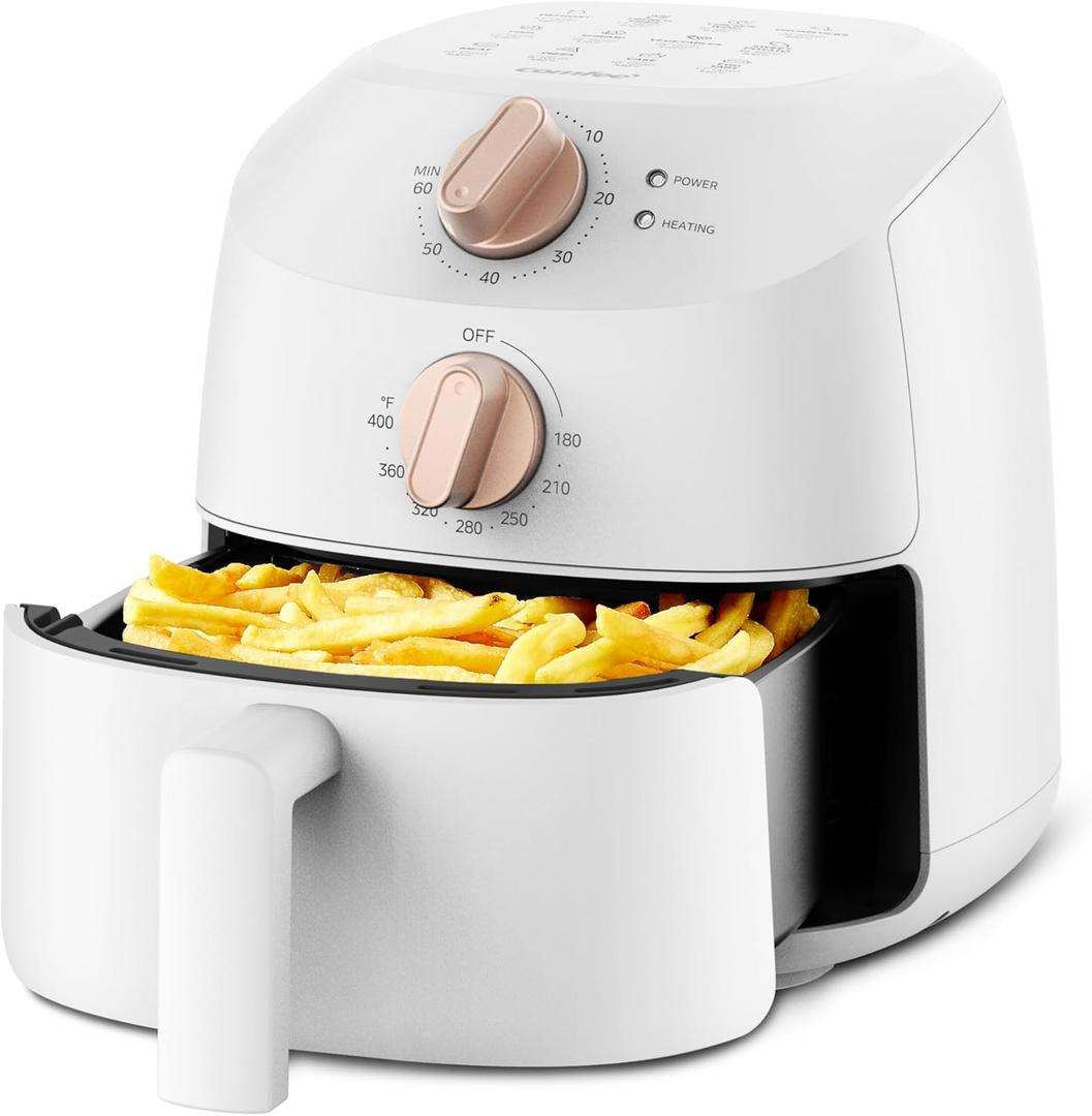 COMFEE' Compact 2.1 Quart Air Fryer with 12 Menu Options, Adjustable Timer & Temperature Control 180-400 degrees F, Dishwasher-Safe Nonstick Fry Basket (White)