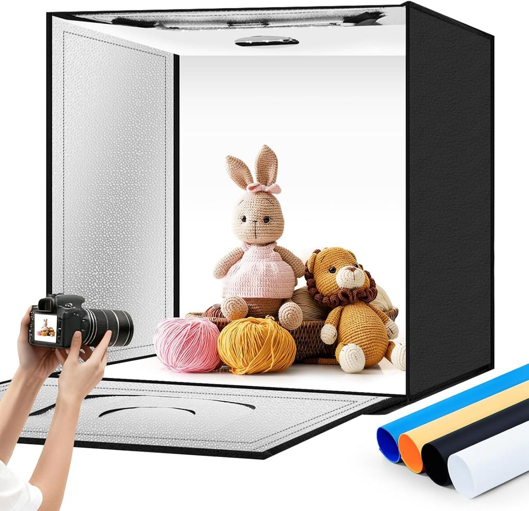 Light Box Photography 20"x20" with 80LED Lights and 4 Color Backdrops Photo Box with Lights, Foldable Light Box with Adjustable Brightness, 6000-6500K Dimmable Portable Picture Box Shooting