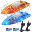 YEETFTC 2Pack LED Light RC Boat Remote Control Pool Water Toys for Kids Ages 8-12 Adults Lakes Bathtub Toy with Whole Body Waterproof,Low Battery Alarm,2.4Ghz,Control Range 50M,Rechargeable Battery (Multi-color)