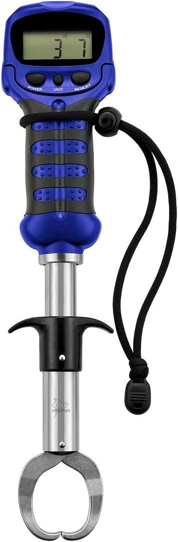 Piscifun Fish Gripper with Digital Fish Scale, Memory Function Fishing Scale, Save Up to Most 10 Set of Weight, Saltwater-Resistant, Portable Stainless Steel Fish Lip Gripper, Fishing Gear Gift (Blue)