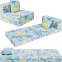 MeMoreCool Glow Dinosaur Tri-fold Sofa Bed for Kids, Foldable Futon Mattress and Chair, Convertible Floor Couch for Playroom