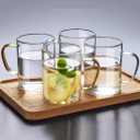6 Pack Glass Coffee Mugs Set, Clear Coffee Cups with Colorful Handles, Tea Glasses, Drinking Glasses Perfect for Latte, Cappuccino, Tea, Juice