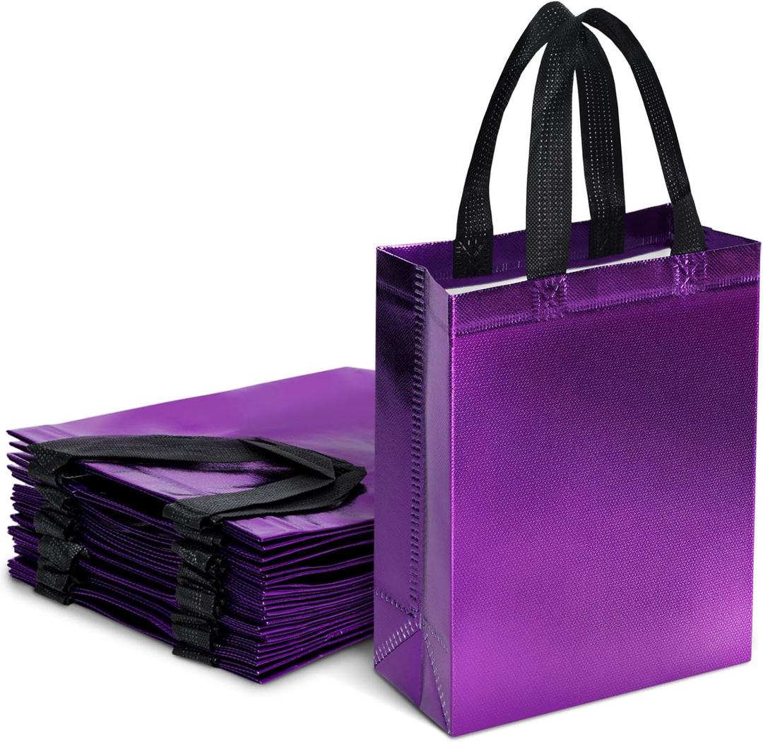 LovesTown 16 Pack Purple Gift Bags with Handles, 8"x 4"x 10" Party Favor Bags Medium Size for Wedding Birthday Graduation Goodie Treat Packaging Supplies