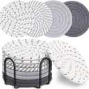 Mckanti 8 Pcs Drink Coasters with Holder, 4 Colors Absorbent Coasters, Minimalist Cotton Woven Coaster Set for Living Room Decor, Tabletop Protection Suitable for Kinds of Cups, 4.3 Inches