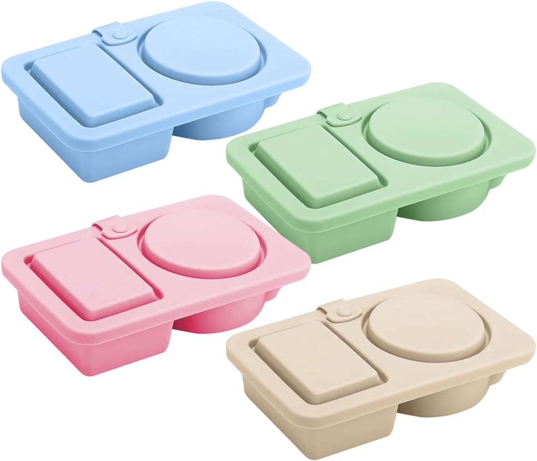 4pack Silicone Reusable Snack Containers With Lids - Snack Prep Containers | Double Compartment Snackle Box Container | Small Mini Food Snacks Boxes For Travel, offices, Picnic, School