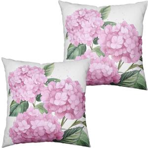 Pink Hydrangea Pillow Covers 20x20 Set of 2 Spring Summer Decorative Pillow Covers Flower Throw Pillow Case Square Cotton Linen Cushion Case for Outdoor Living Room Couch Sofa