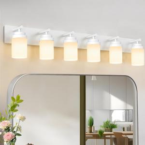 IZORRO Bathroom Light Fixture White, White Glass Shade 46-Inch 6-Light