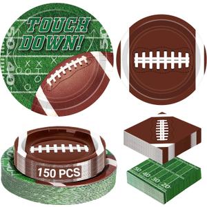 Football Party Supplies Set - 150 PCS Dinnerware, Decorations Include Plates, Napkins for Game Day, Birthday Party