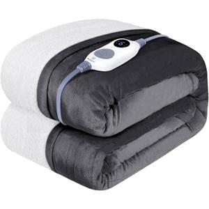 Westinghouse Heated Throw Blanket, Soft Flannel to Sherpa Electric Throw with 6 Heating Levels, 2-10 Hours Time Settings, Fast Heating, Machine Washable 50x60 Inch, Charcoal