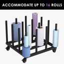 INNOVART Vinyl Cart Mobile Rack, 16 Rolls Capacity Heavy Duty Vinyl Roll Storage Cart, 2 Inch Round Core, Black Rolling Organizer Holder for Craft Room, Design Studios, Warehouse, Architects
