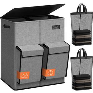 SOLEDI 180L Double Laundry Hamper with Lid and 2 Side Pockets, Dual Hamper | 2 Section Laundry Basket, Removable & Washable Laundry Bags, 180L Large Capacity, for Bedroom, Bathroom, Laundry Room, Dorm